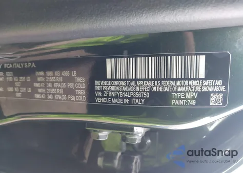 2020 Fiat 500X Trekking Awd z USA, uszkodzony, nr VIN ZFBNFYB14LP856750